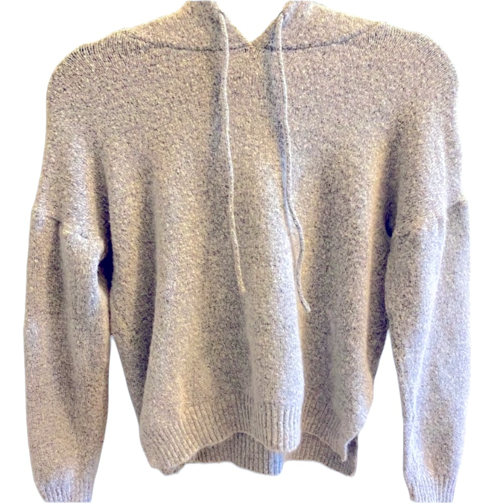 Women’s Knitted With Hood and Designed Slits on Sides V-Neck Sweater